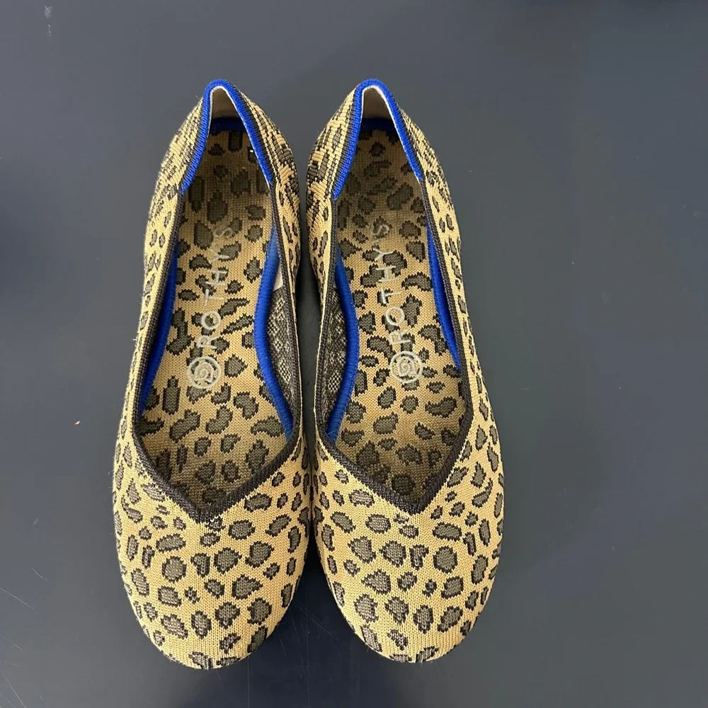 Rothy's The Flat Spotted Leopard Round Toe Ballet Flats Women's 7.5 Animal Print